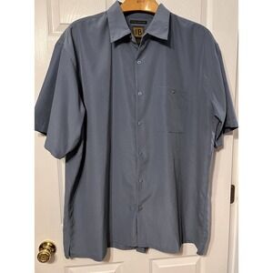 Bruno Shirt Mens 3XL Blue Short Sleeve Sueded Microfiber Button Up Casual Top